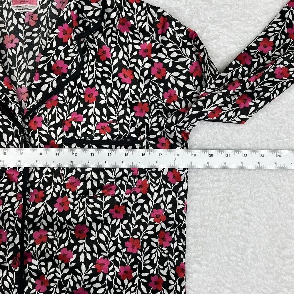Kate Spade‎ Sleep Shirt Womens XS Black Red Floral Button Up Pajama Pocket